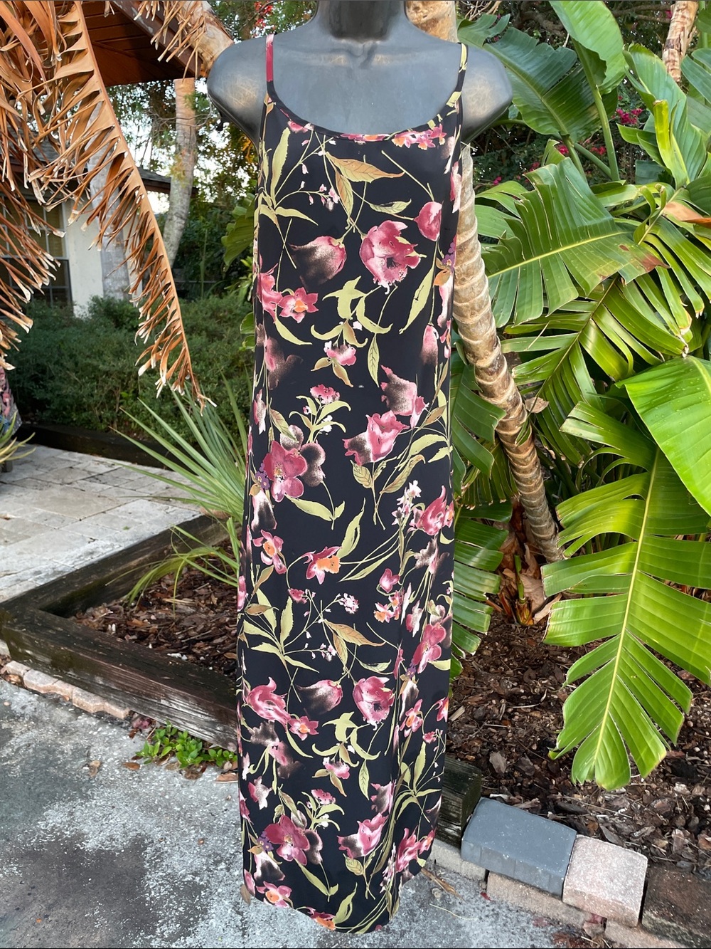 dark floral slip style maxi dress